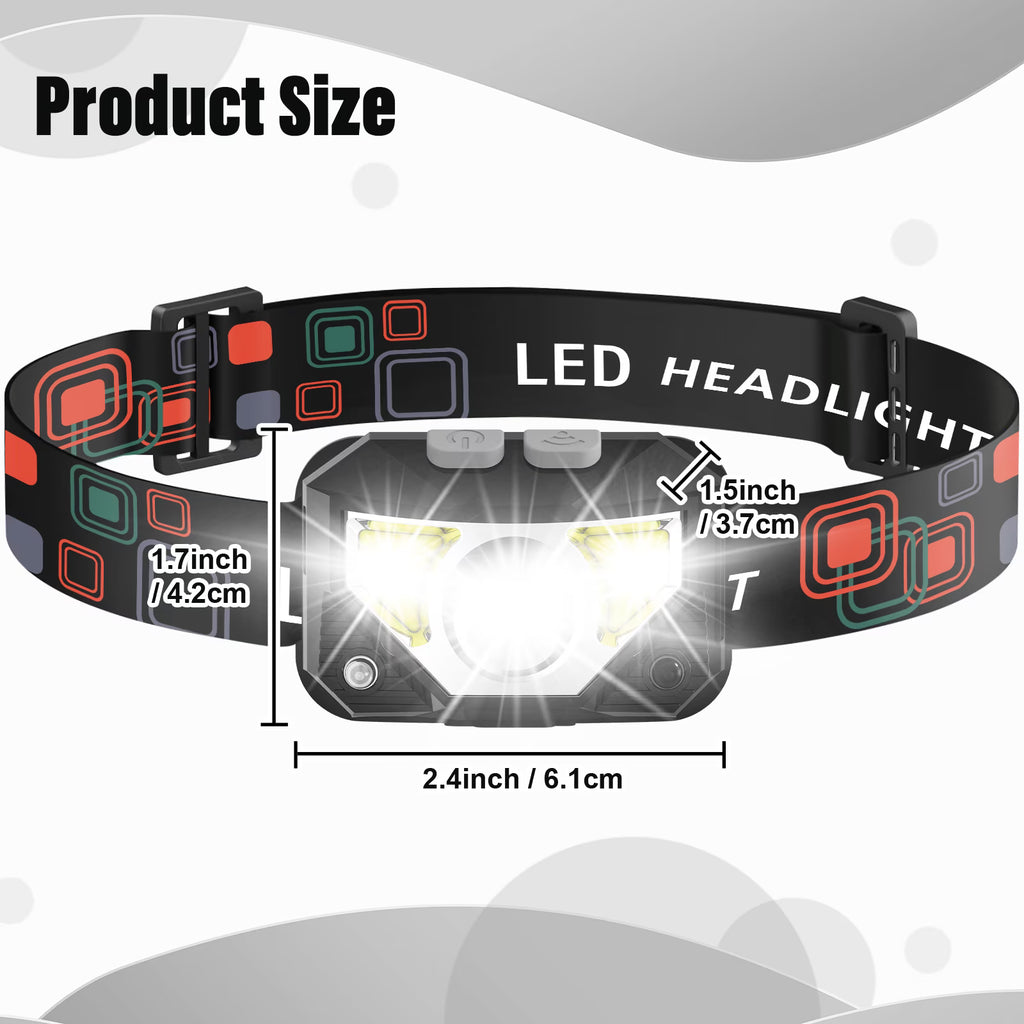 PanAdventure Rechargeable LED Headlamp, 2500 Lumen, 2 Pack, Motion Sensor, Red Light, 6 Lighting Modes, Waterproof for Camping, Running, Hiking, Work, Black