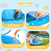PanAdventure Light Blue Toddler Splash Pad with Sprinkler, Canopy & Backrest