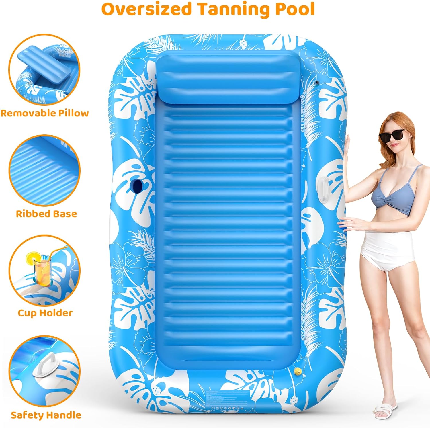 77" x 48" Inflatable Tanning Pool Lounger with Cooling Sprinkler