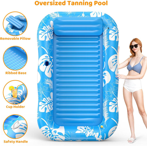 77" x 48" Inflatable Tanning Pool Lounger with Cooling Sprinkler