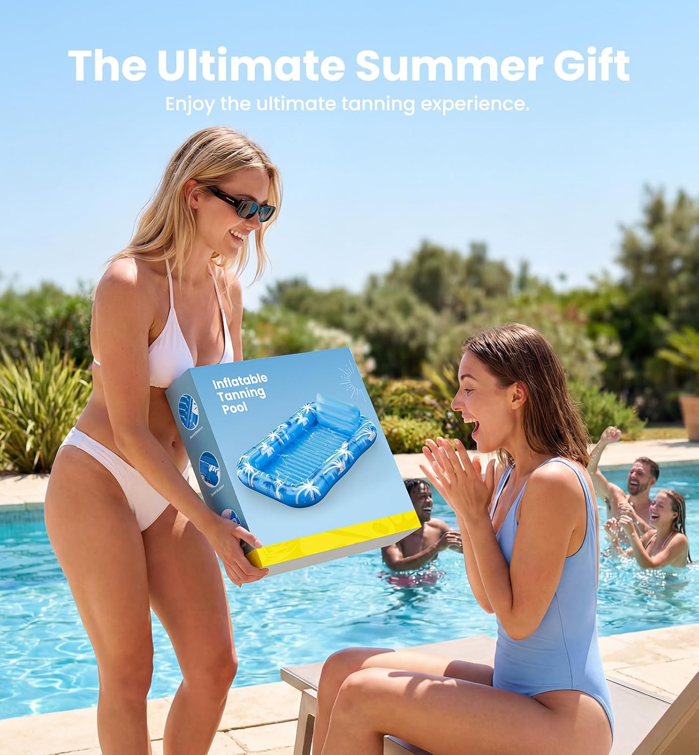 PanAdventure 77" Inflatable Tanning Pool Lounger with Sprinkler & Detachable Pillow