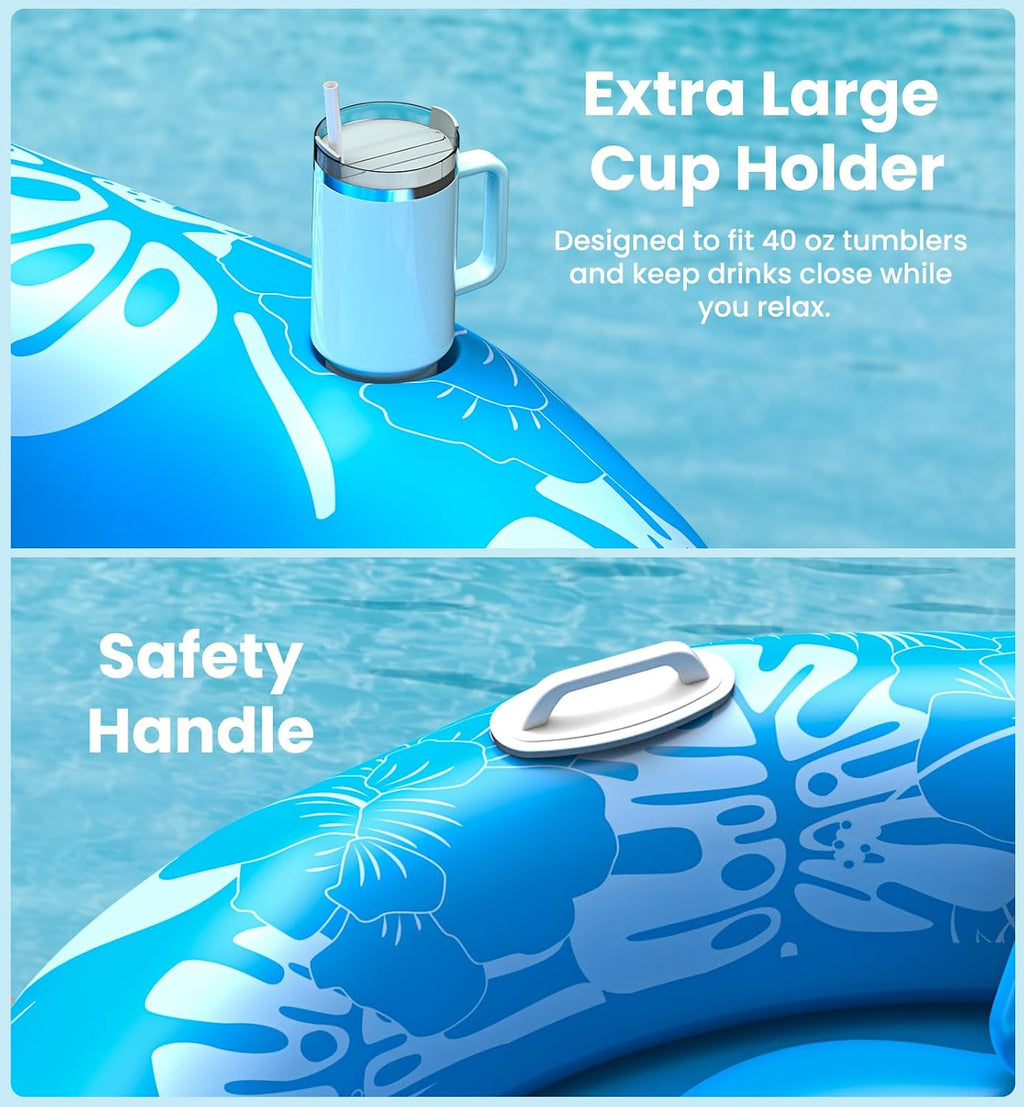 PanAdventure 72" × 65" Round Inflatable Tanning Pool Lounger with Sprinkler