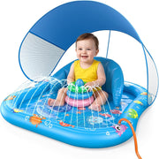 PanAdventure Light Blue Toddler Splash Pad with Sprinkler, Canopy & Backrest