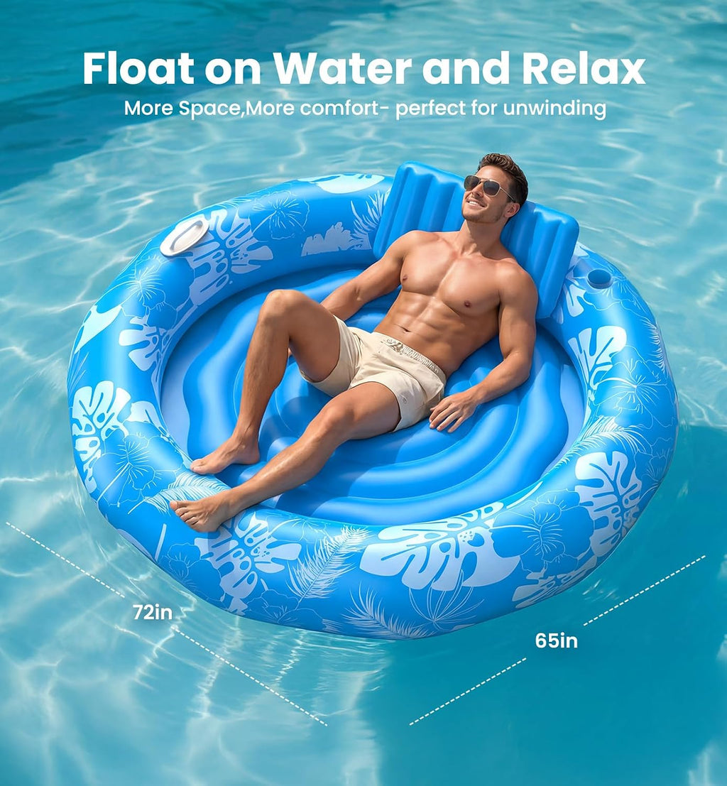 PanAdventure 72" × 65" Round Inflatable Tanning Pool Lounger with Sprinkler