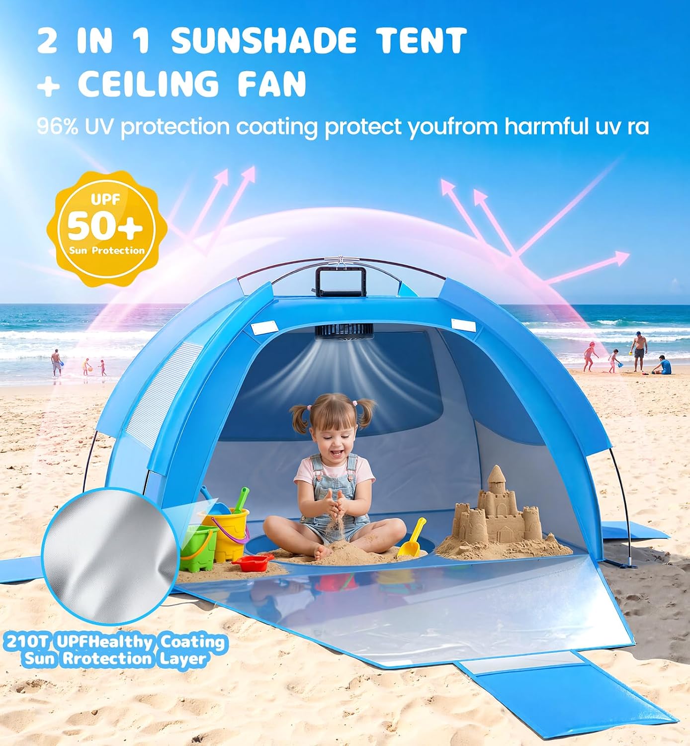 PanAdventure 4-in-1 Baby Beach Tent with Solar Cooling Fan & Splash Pool