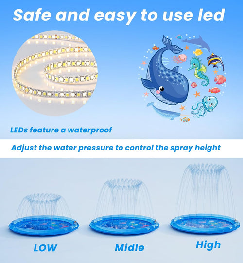 PanAdventure 60" Non-Slip LED Light-Up Sprinkler Splash Pad with Wireless Remote