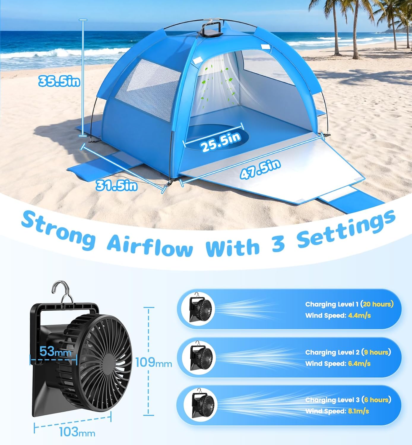 PanAdventure 4-in-1 Baby Beach Tent with Solar Cooling Fan & Splash Pool