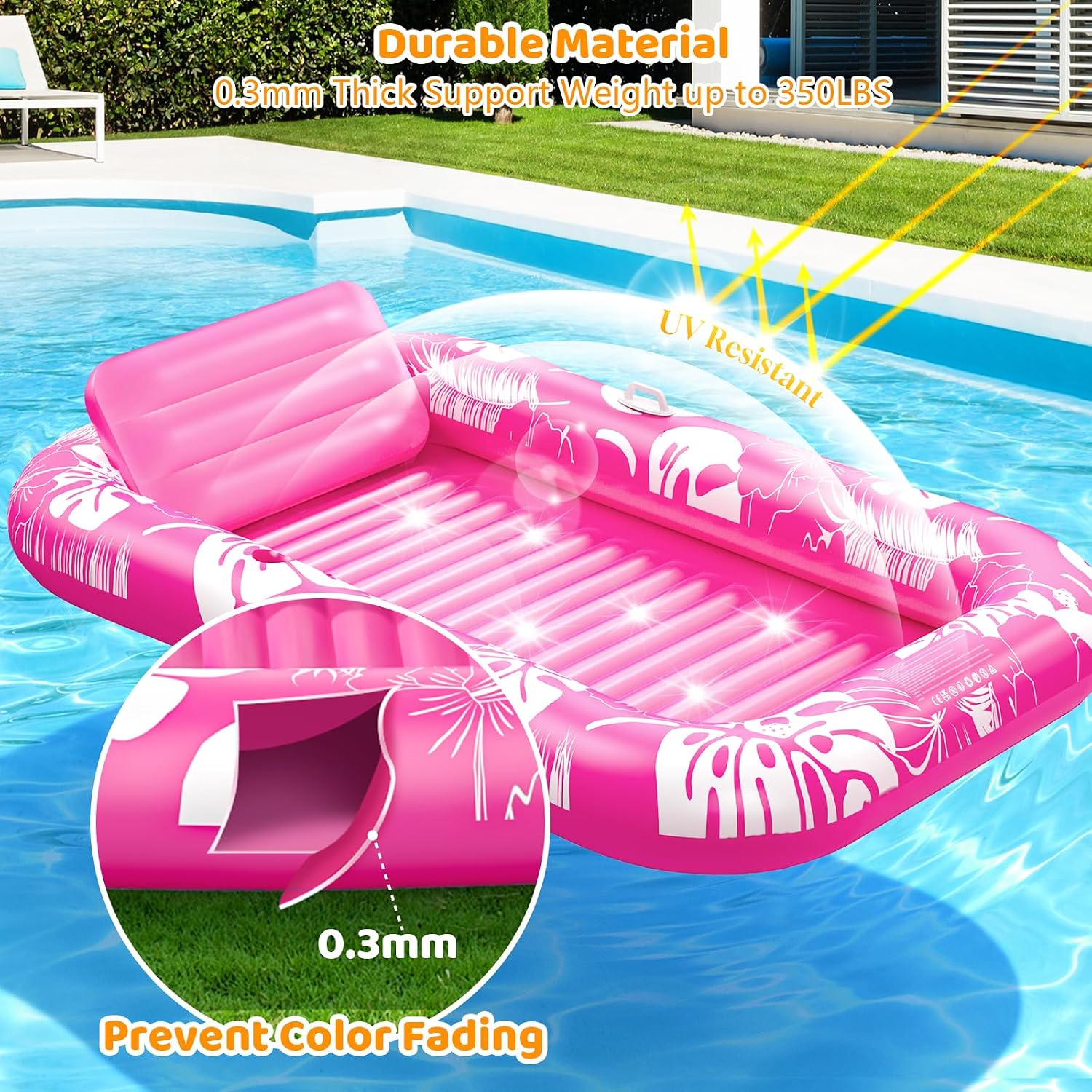 PanAdventure 77" × 48" Pink Inflatable Tanning Pool Lounger with Sprinkler