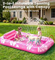 PanAdventure 77" × 48" Pink Inflatable Tanning Pool Lounger with Sprinkler & Canopy