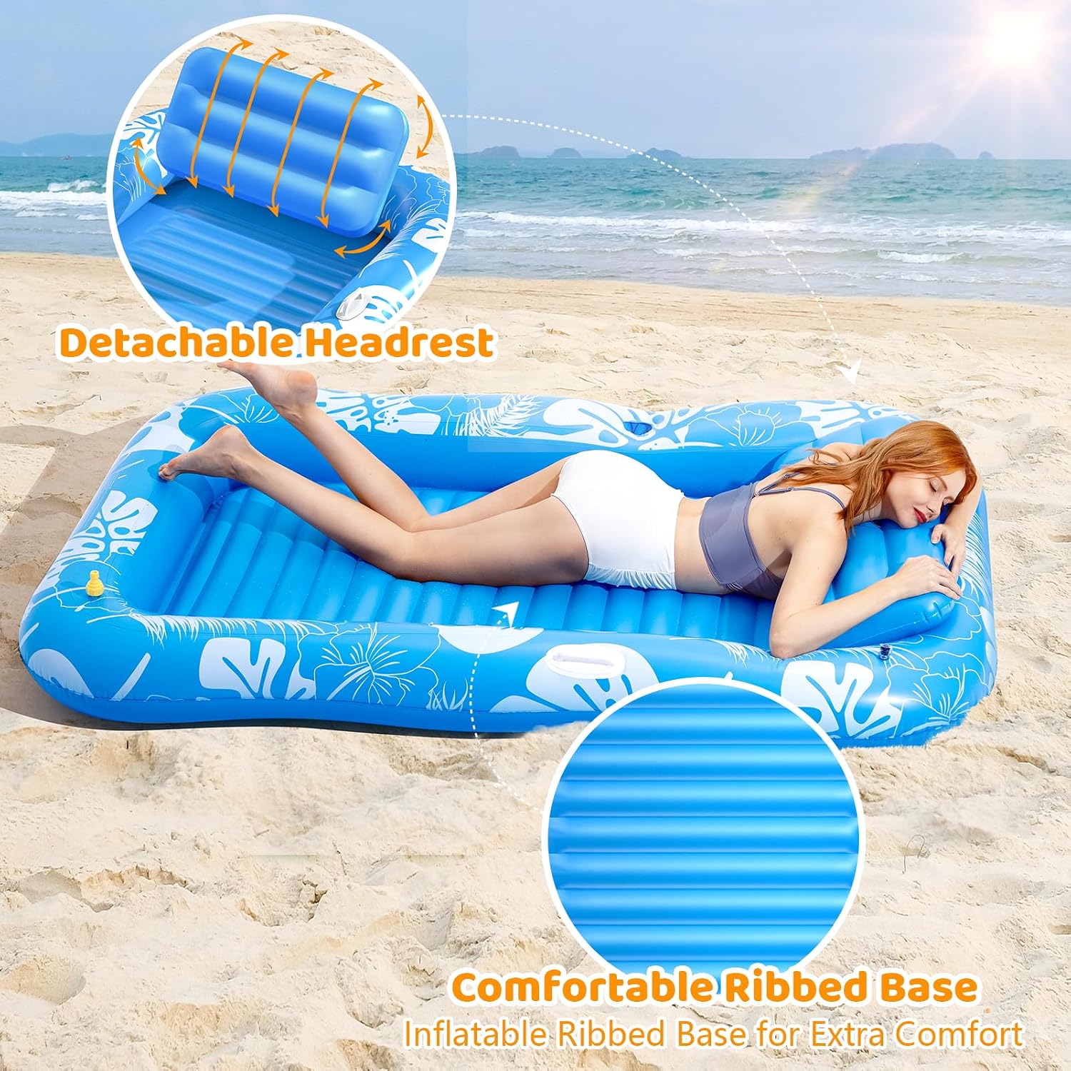 77" x 48" Inflatable Tanning Pool Lounger with Cooling Sprinkler