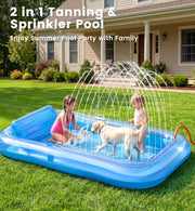 PanAdventure 77" × 48" Sheer Blue Inflatable Tanning Pool Lounger with Sprinkler