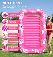 PanAdventure 77" × 48" Pink Inflatable Tanning Pool Lounger with Sprinkler & Canopy