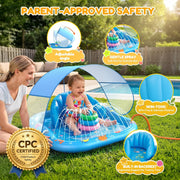 PanAdventure Light Blue Toddler Splash Pad with Sprinkler, Canopy & Backrest