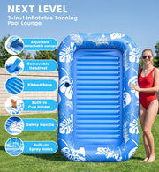 PanAdventure 77" × 48" Blue Inflatable Tanning Pool Lounger with Sprinkler & Canopy