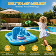 PanAdventure Light Blue Toddler Splash Pad with Sprinkler, Canopy & Backrest