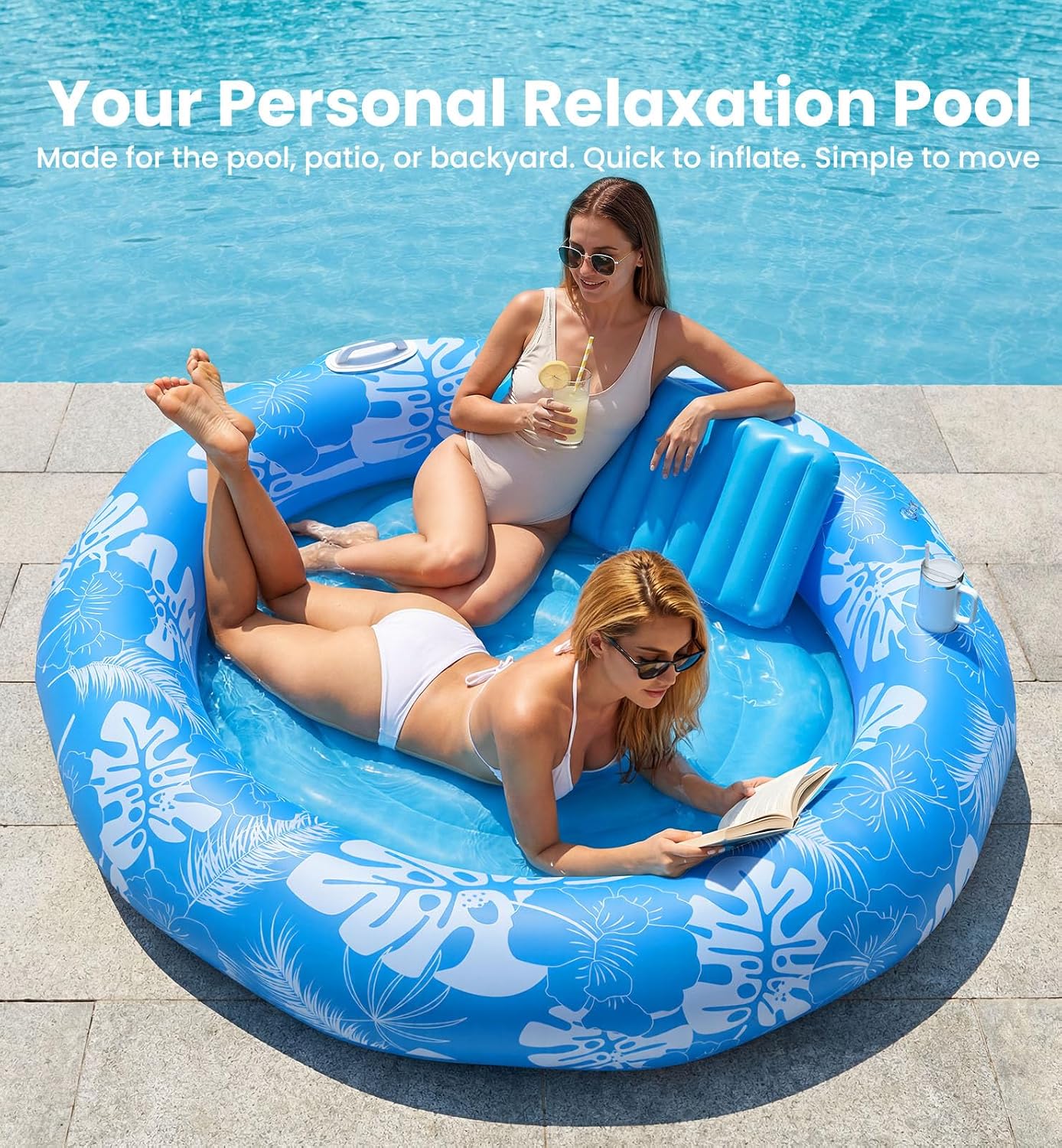PanAdventure 72" × 65" Round Inflatable Tanning Pool Lounger with Sprinkler
