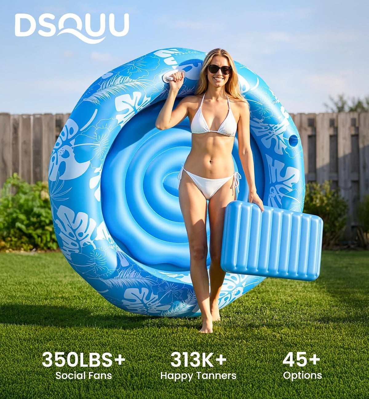 PanAdventure 72" × 65" Round Inflatable Tanning Pool Lounger with Sprinkler
