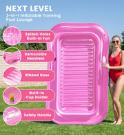 PanAdventure 77" × 48" Sheer Pink Inflatable Tanning Pool Lounger with Sprinkler