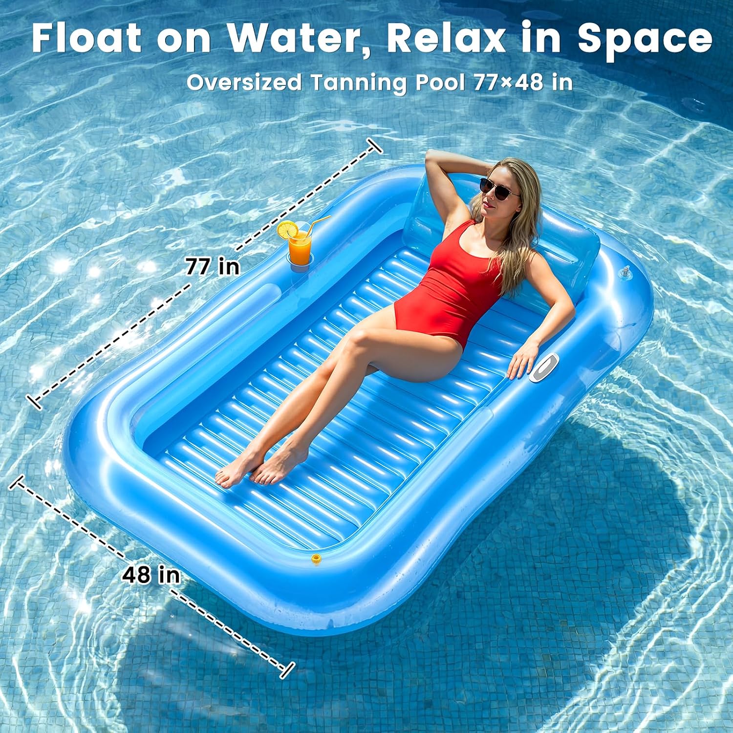 PanAdventure 77" × 48" Sheer Blue Inflatable Tanning Pool Lounger with Sprinkler