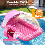 PanAdventure 77" × 48" Pink Inflatable Tanning Pool Lounger with Sprinkler & Canopy