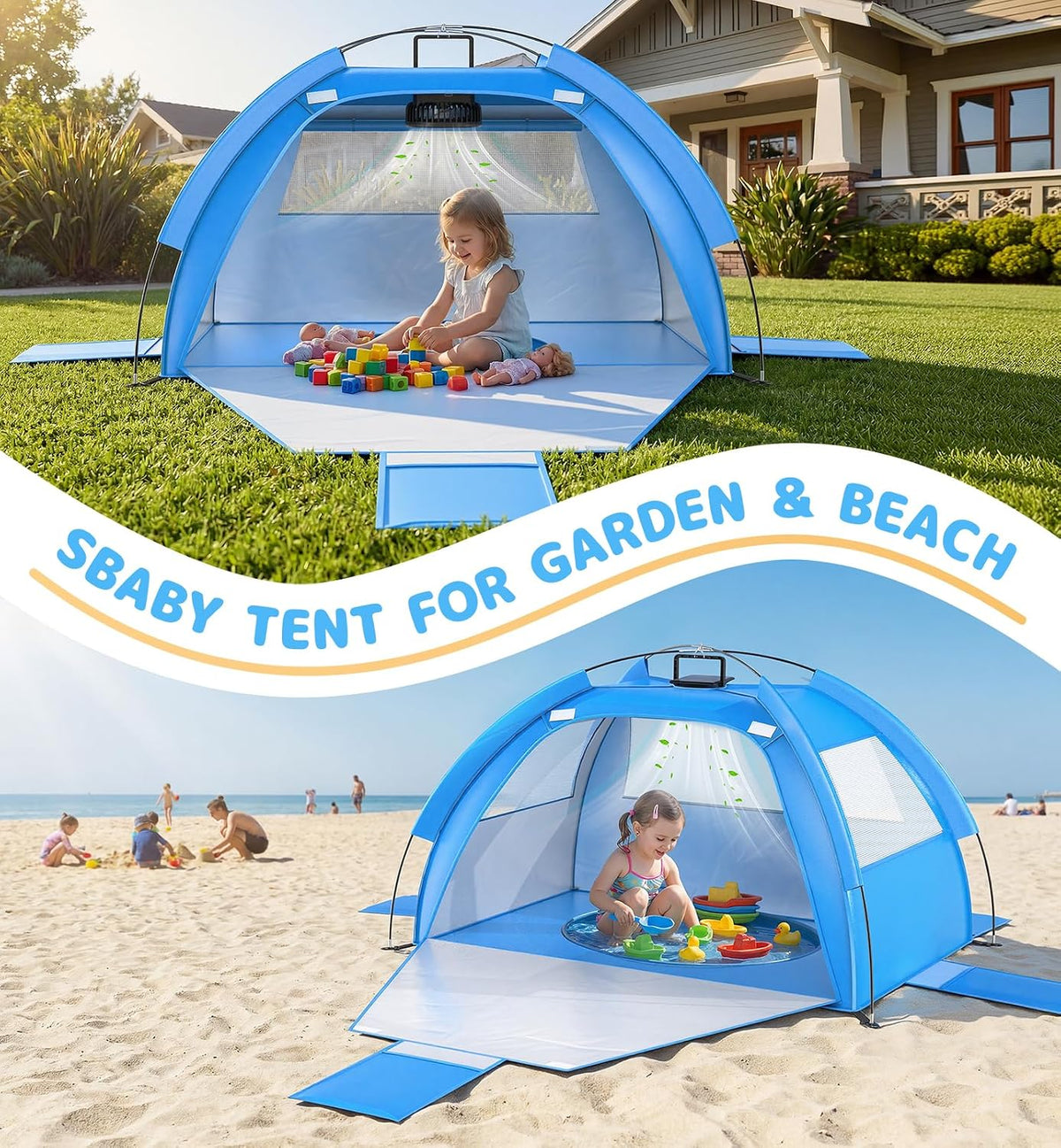 PanAdventure 4-in-1 Baby Beach Tent with Solar Cooling Fan & Splash Pool