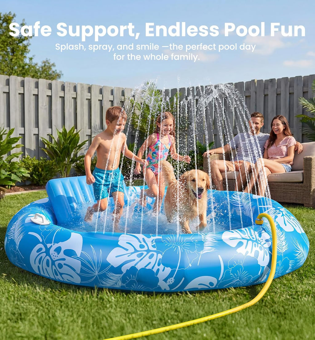 PanAdventure 72" × 65" Round Inflatable Tanning Pool Lounger with Sprinkler