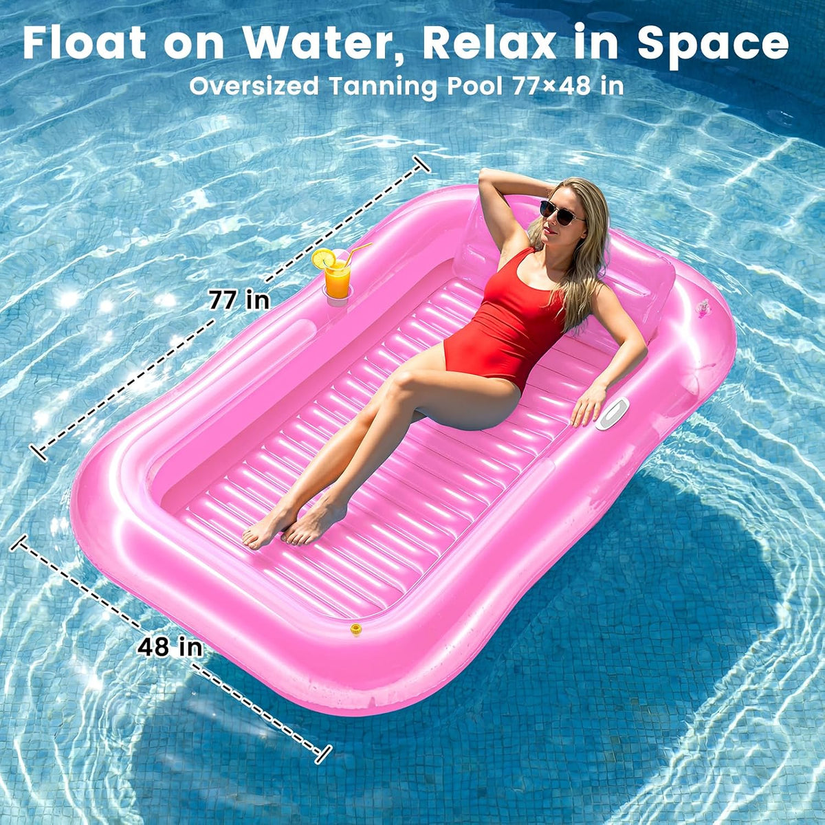 PanAdventure 77" × 48" Sheer Pink Inflatable Tanning Pool Lounger with Sprinkler