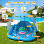 PanAdventure Light Blue Toddler Splash Pad with Sprinkler, Canopy & Backrest