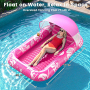 PanAdventure 77" × 48" Pink Inflatable Tanning Pool Lounger with Sprinkler & Canopy
