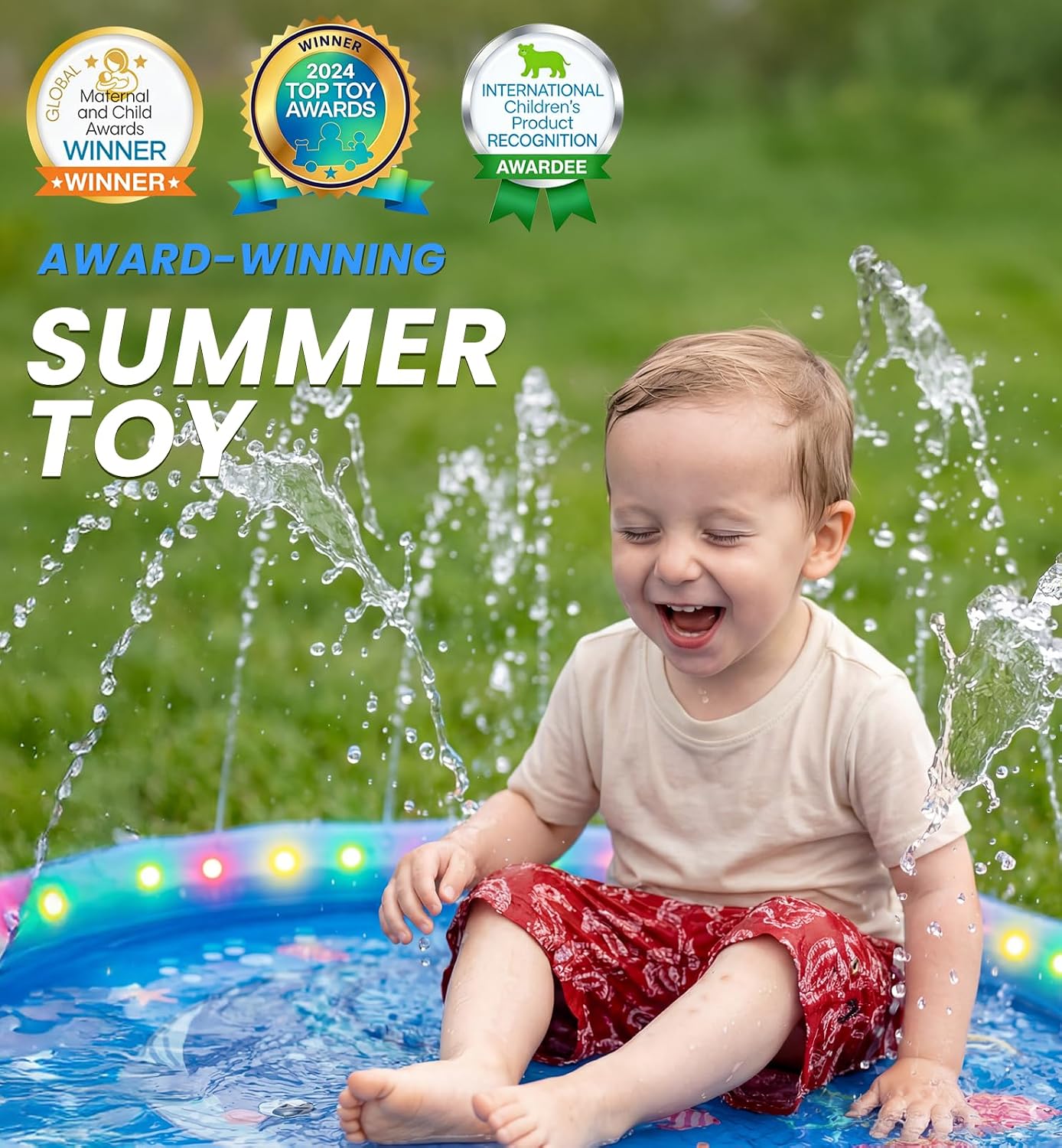PanAdventure 60" Non-Slip LED Light-Up Sprinkler Splash Pad with Wireless Remote