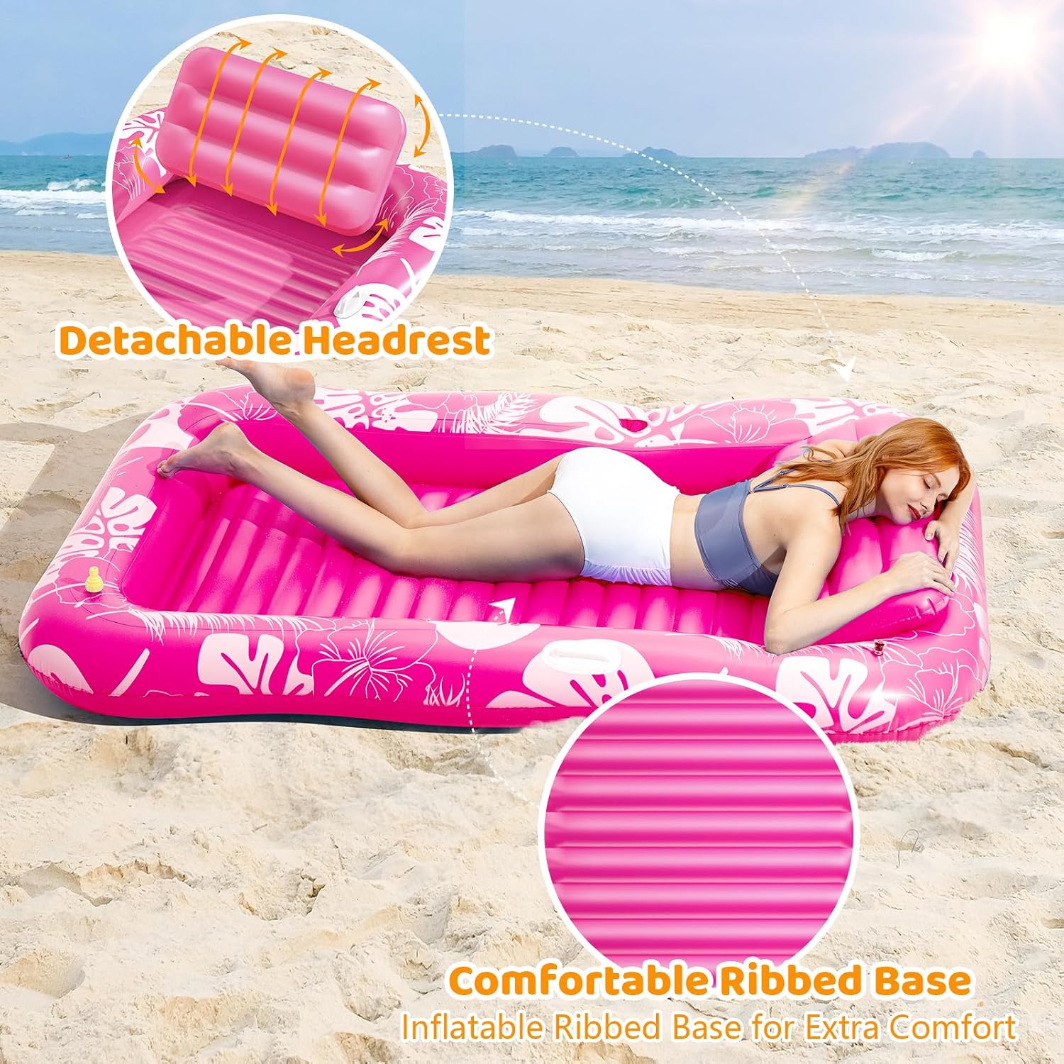 PanAdventure 77" × 48" Pink Inflatable Tanning Pool Lounger with Sprinkler