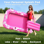 PanAdventure 77" × 48" Pink Inflatable Tanning Pool Lounger with Sprinkler & Canopy