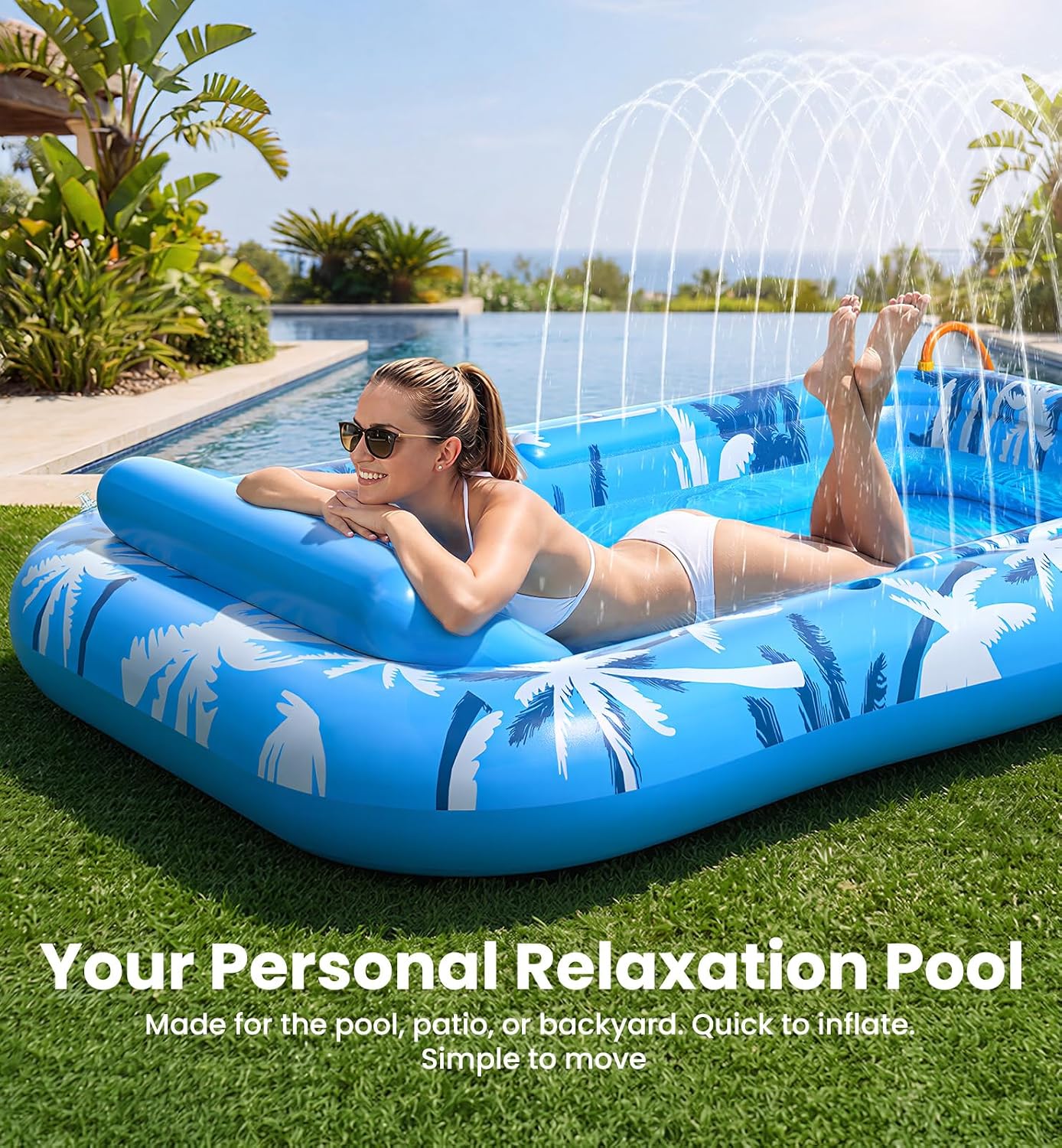 PanAdventure 77" Inflatable Tanning Pool Lounger with Sprinkler & Detachable Pillow