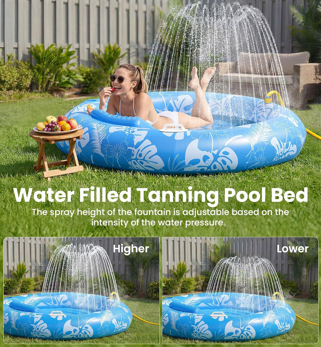 PanAdventure 72" × 65" Round Inflatable Tanning Pool Lounger with Sprinkler