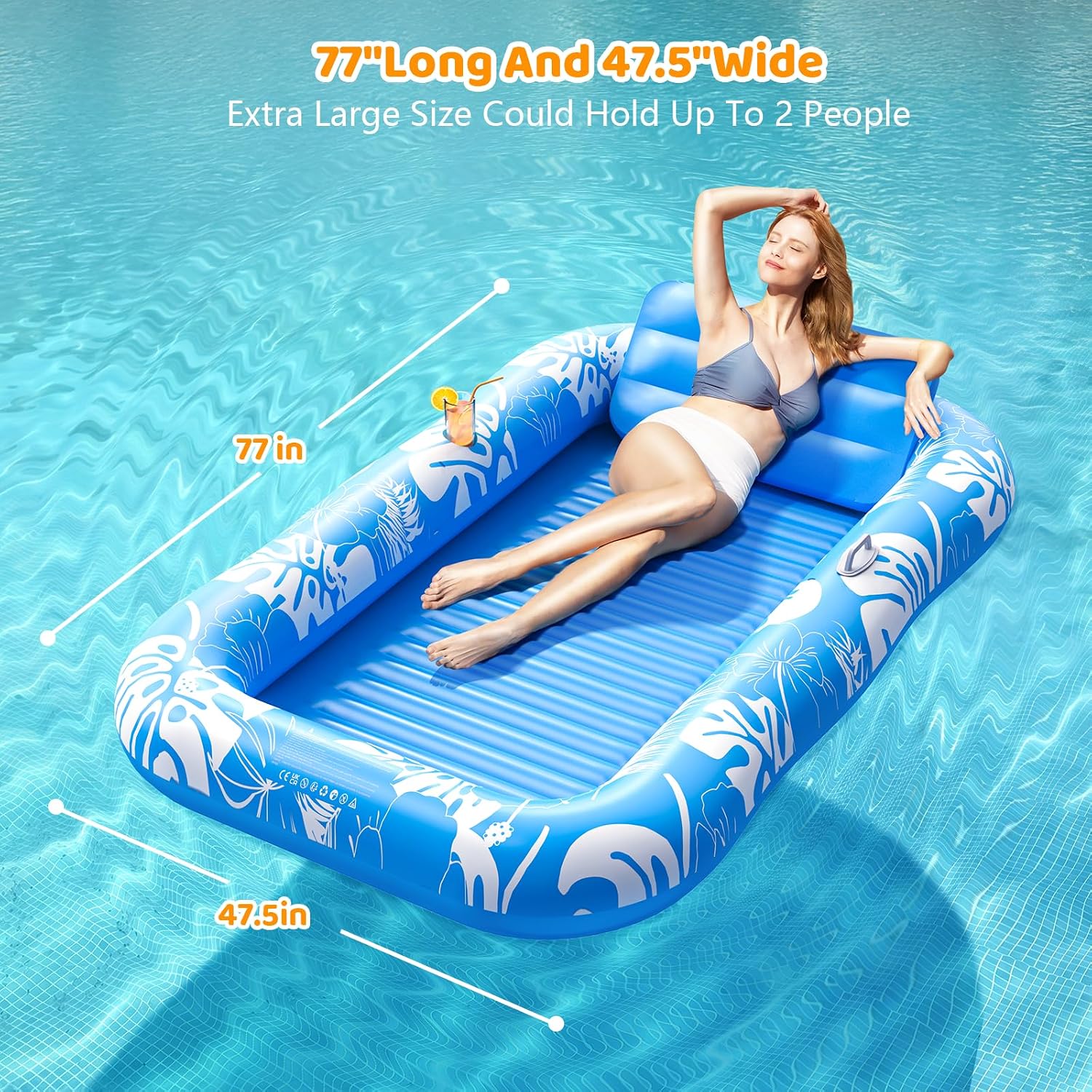 77" x 48" Inflatable Tanning Pool Lounger with Cooling Sprinkler