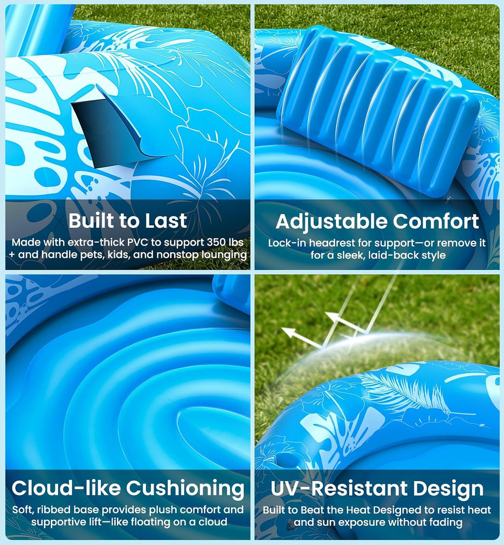 PanAdventure 72" × 65" Round Inflatable Tanning Pool Lounger with Sprinkler