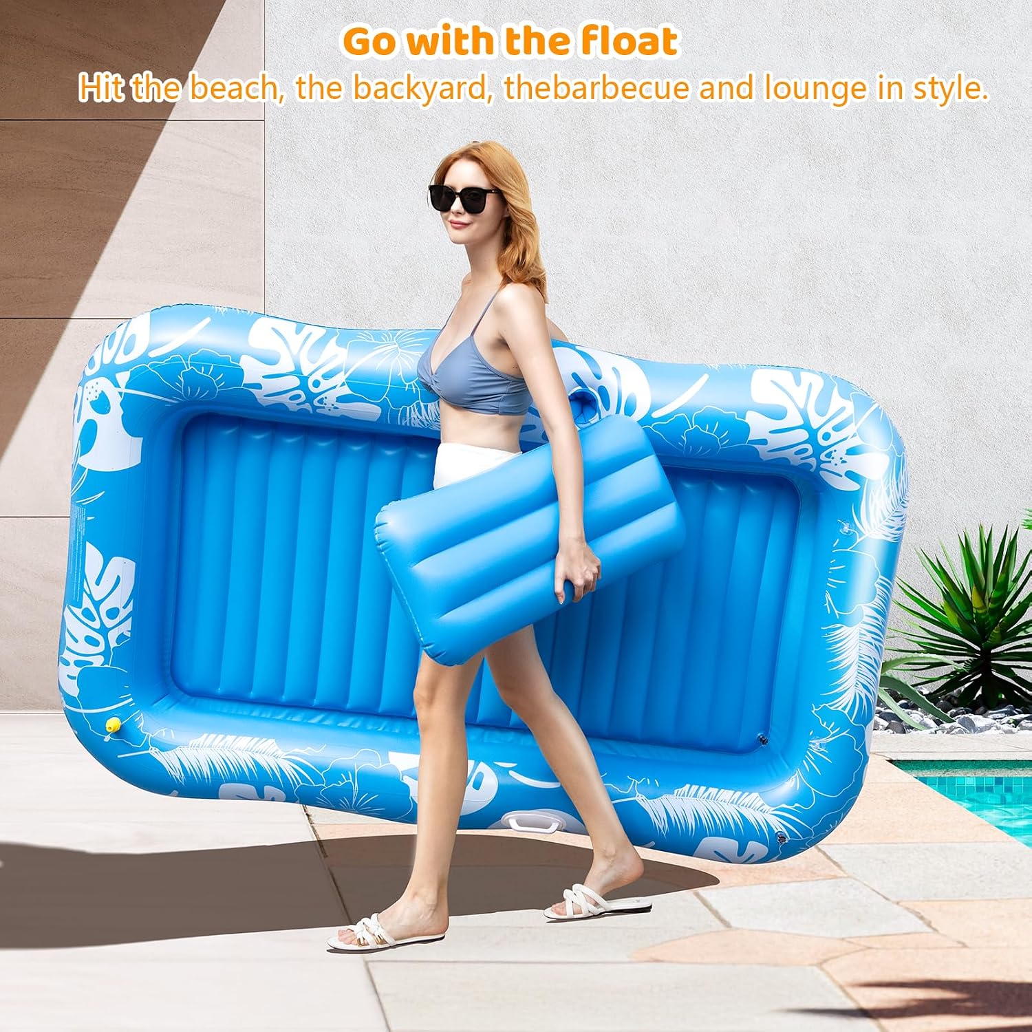 77" x 48" Inflatable Tanning Pool Lounger with Cooling Sprinkler