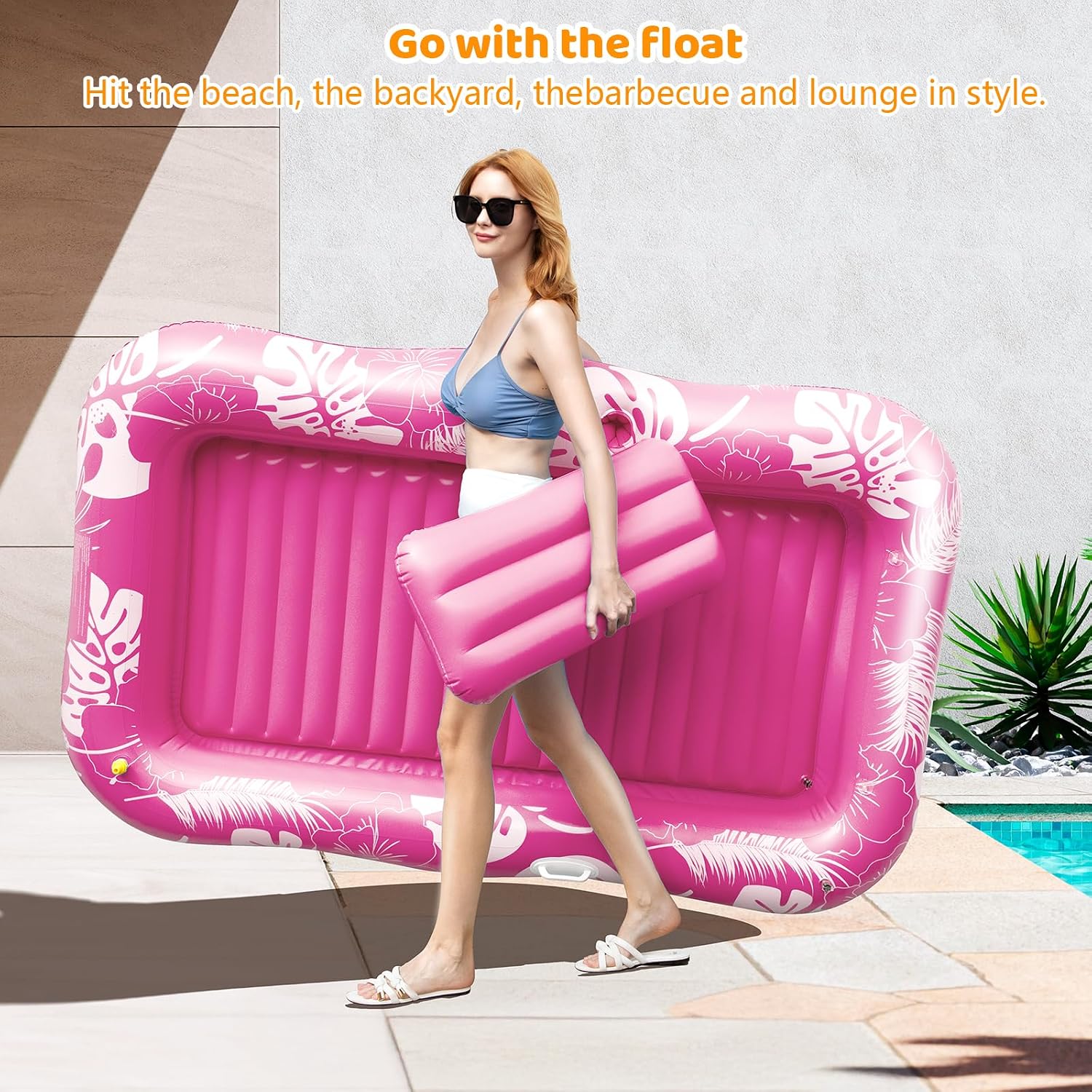 PanAdventure 77" × 48" Pink Inflatable Tanning Pool Lounger with Sprinkler