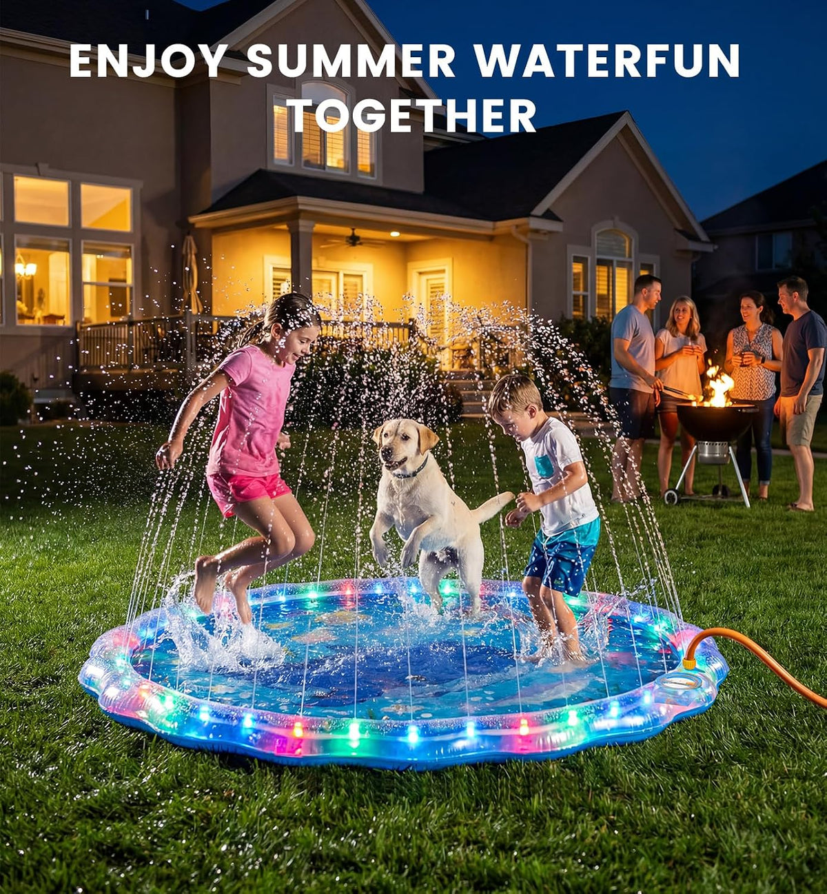 PanAdventure 60" Textured LED Light-Up Sprinkler Splash Pad with Wireless Remote