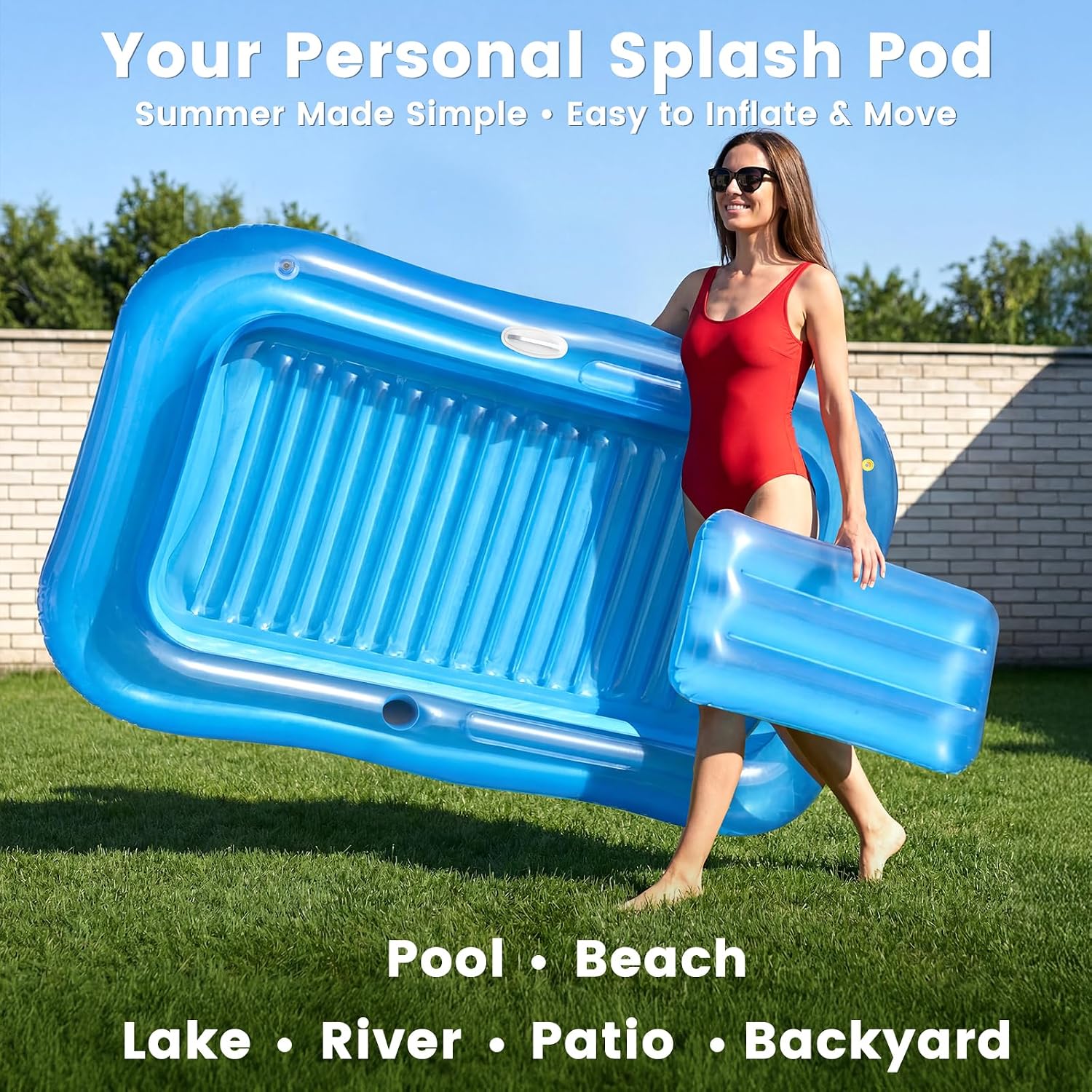 PanAdventure 77" × 48" Sheer Blue Inflatable Tanning Pool Lounger with Sprinkler