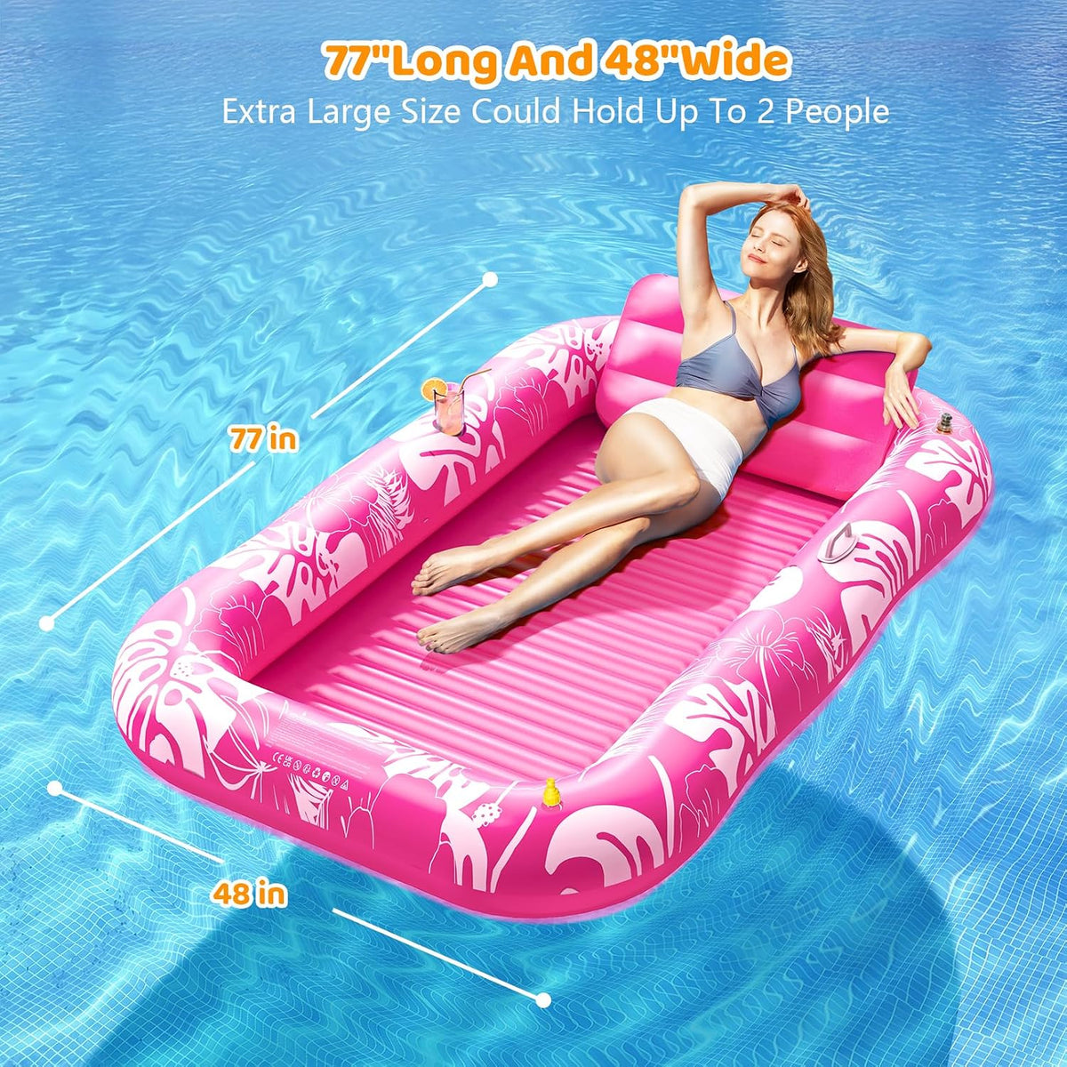 PanAdventure 77" × 48" Pink Inflatable Tanning Pool Lounger with Sprinkler