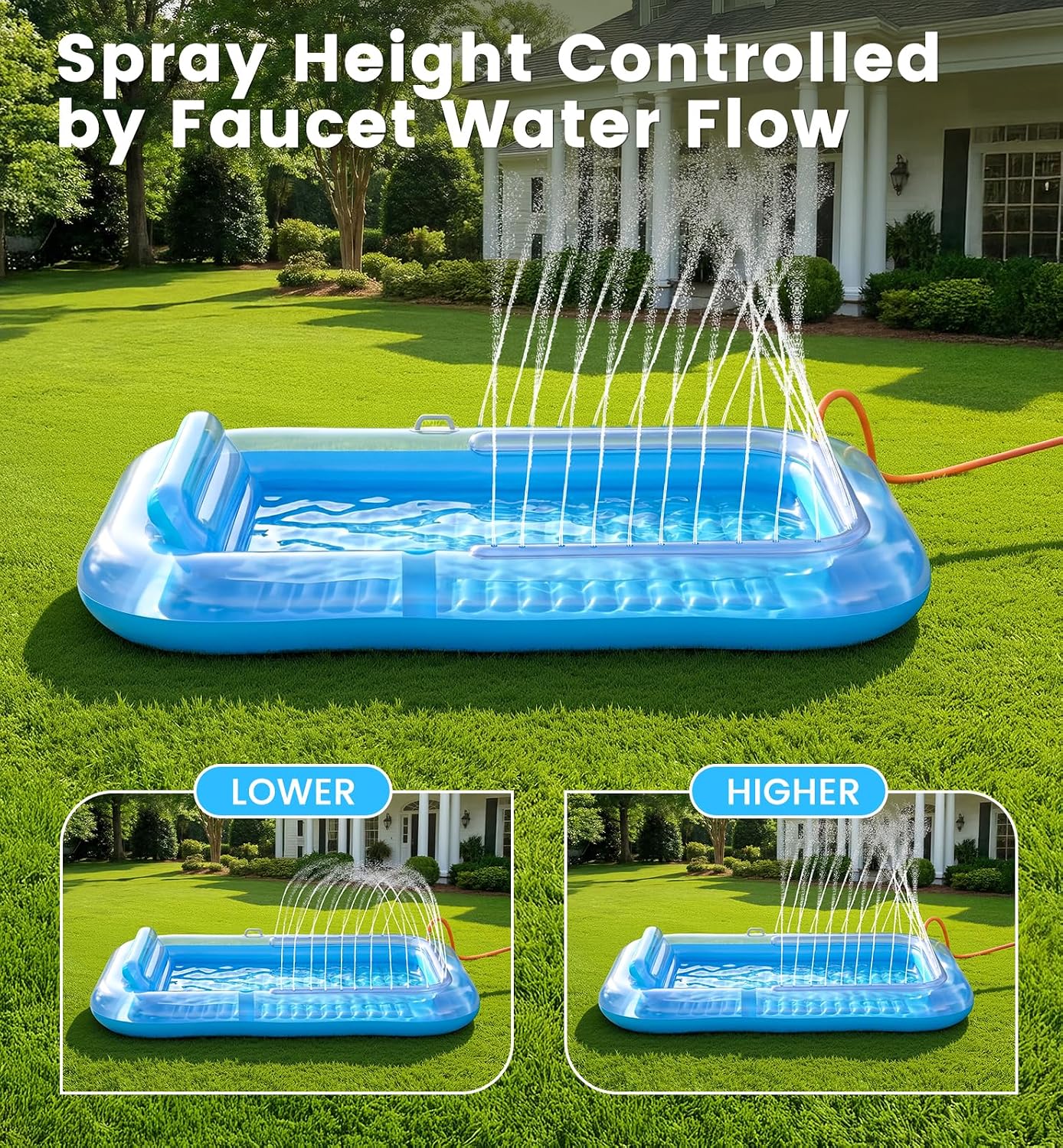 PanAdventure 77" × 48" Sheer Blue Inflatable Tanning Pool Lounger with Sprinkler