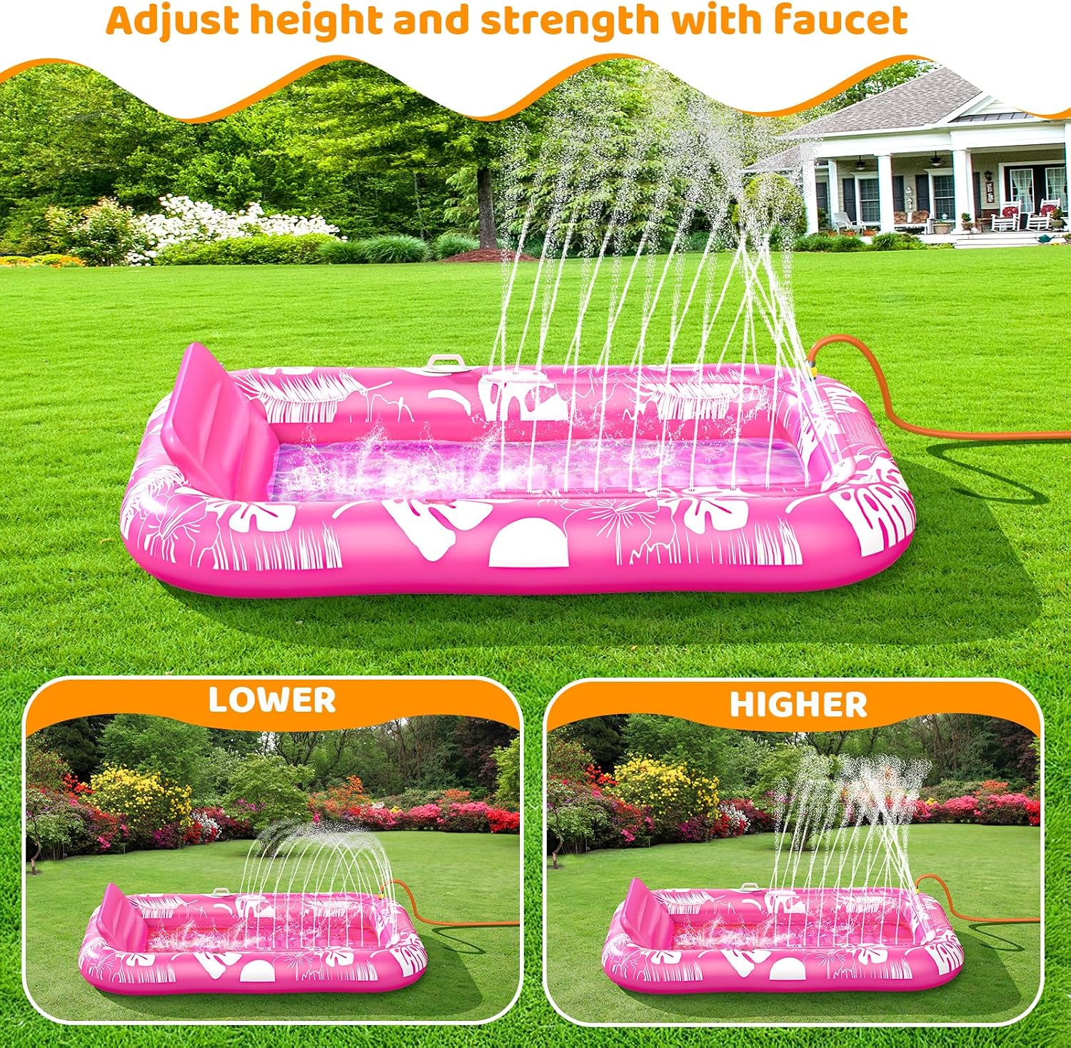 PanAdventure 77" × 48" Pink Inflatable Tanning Pool Lounger with Sprinkler