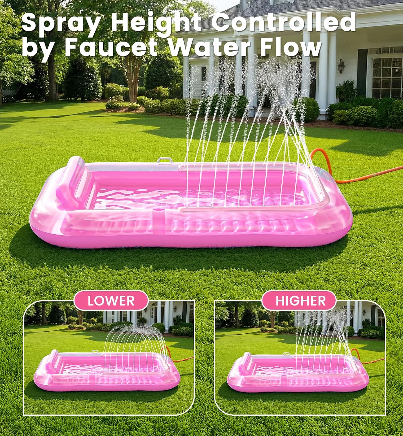 PanAdventure 77" × 48" Sheer Pink Inflatable Tanning Pool Lounger with Sprinkler