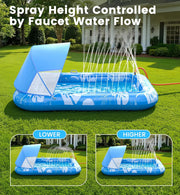 PanAdventure 77" × 48" Blue Inflatable Tanning Pool Lounger with Sprinkler & Canopy