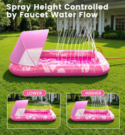 PanAdventure 77" × 48" Pink Inflatable Tanning Pool Lounger with Sprinkler & Canopy