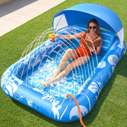 PanAdventure 77" × 48" Blue Inflatable Tanning Pool Lounger with Sprinkler & Canopy