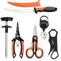 Premium Outdoor Fishing Gear Set Featuring A Knife Sheath for Easy Storage, A Fish Lip Grip, Lure Pliers, Scissors, And Fishing Equipment for Outdoor Fishing, Camping, Ice Fishing, Gift, Orange.