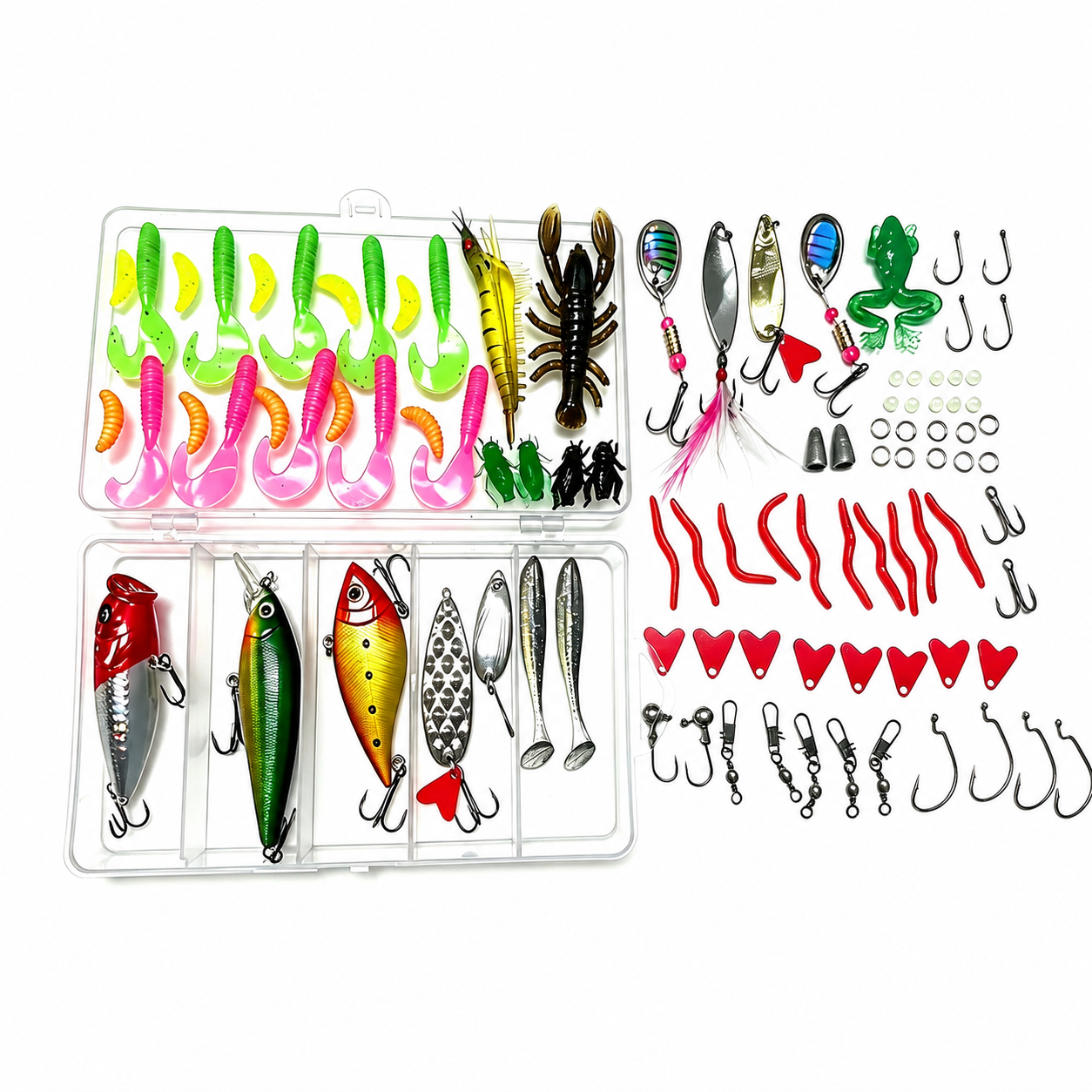 95Pcs Fishing Lures Kit for Freshwater Bait Tackle Kit for Bass Trout Salmon Fishing Accessories Tackle Box Including Spoon Lures Soft Plastic Worms Fishing Gifts